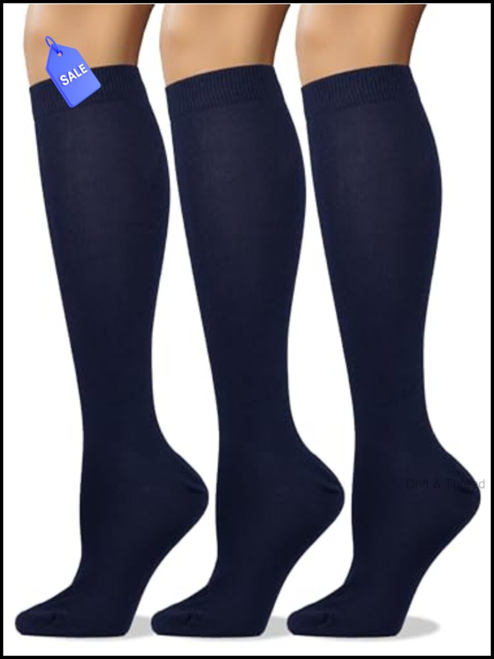 Combed Cotton Knee High Calf Socks Seamless Toe 3 Pack